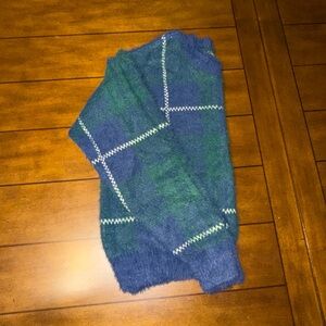 SO Blue and Green Plaid Sweater